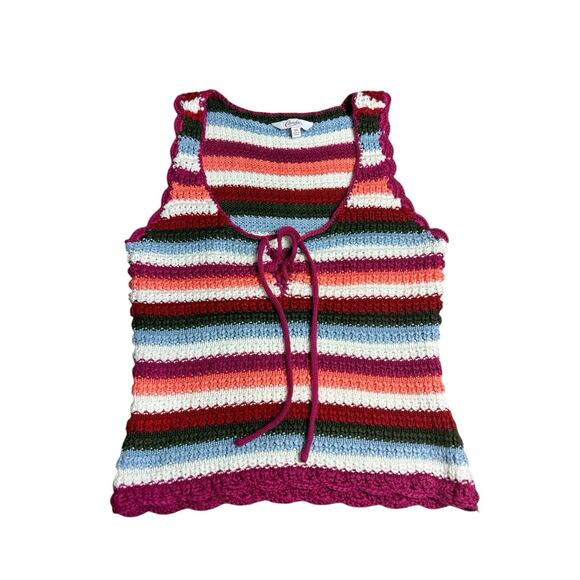 Candie's Knit Striped Boho Top Sz XS Knitted Blouse Granny Core Aesthetic - Picture 5 of 8